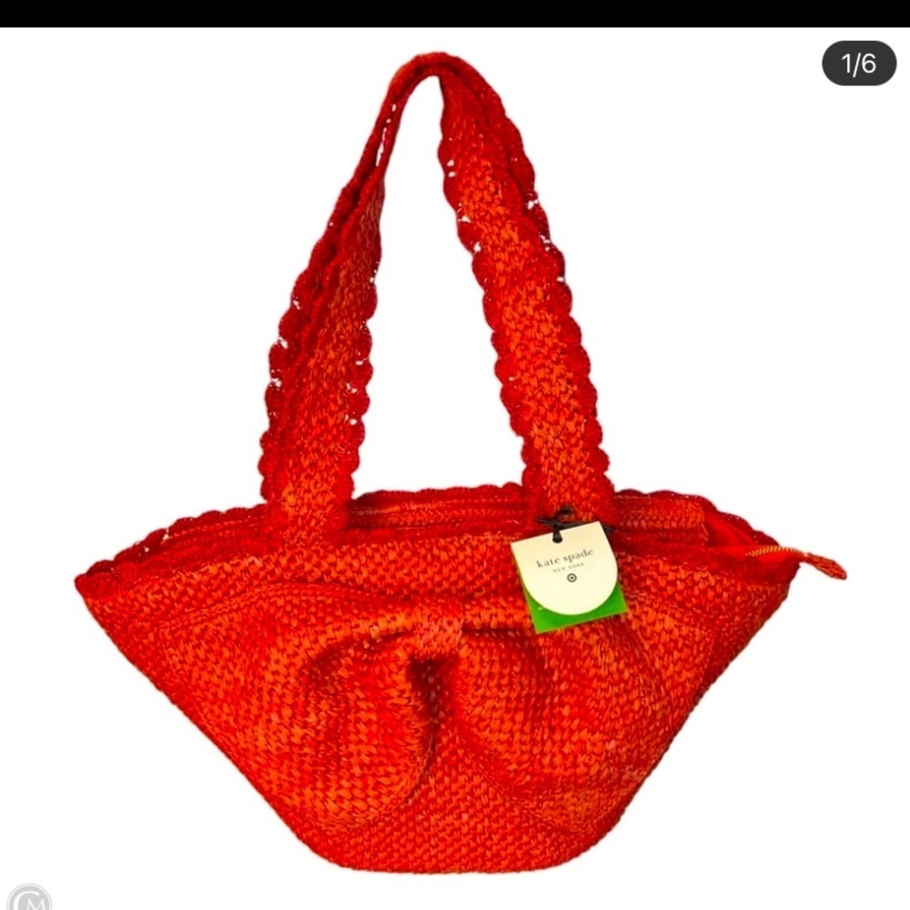 Kate Spade target Red Woven bow Tote Bag straw spring classic sold out Nwt